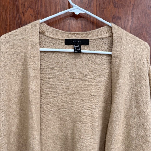 Forever 21 Tan Knit‎ Open Front Cardigan Sweater Pockets Casual Womens - Picture 2 of 7